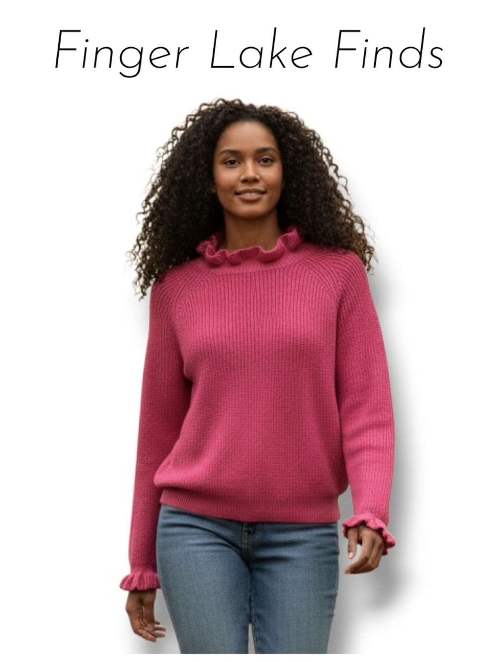Divided by H&M Pink Ruffle-Trim Ribbed Turtleneck Sweater, S